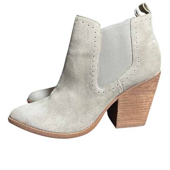 Marc Fisher Beige Suede Studded Pointed Toe Ankle Boots - Picture 5 of 11